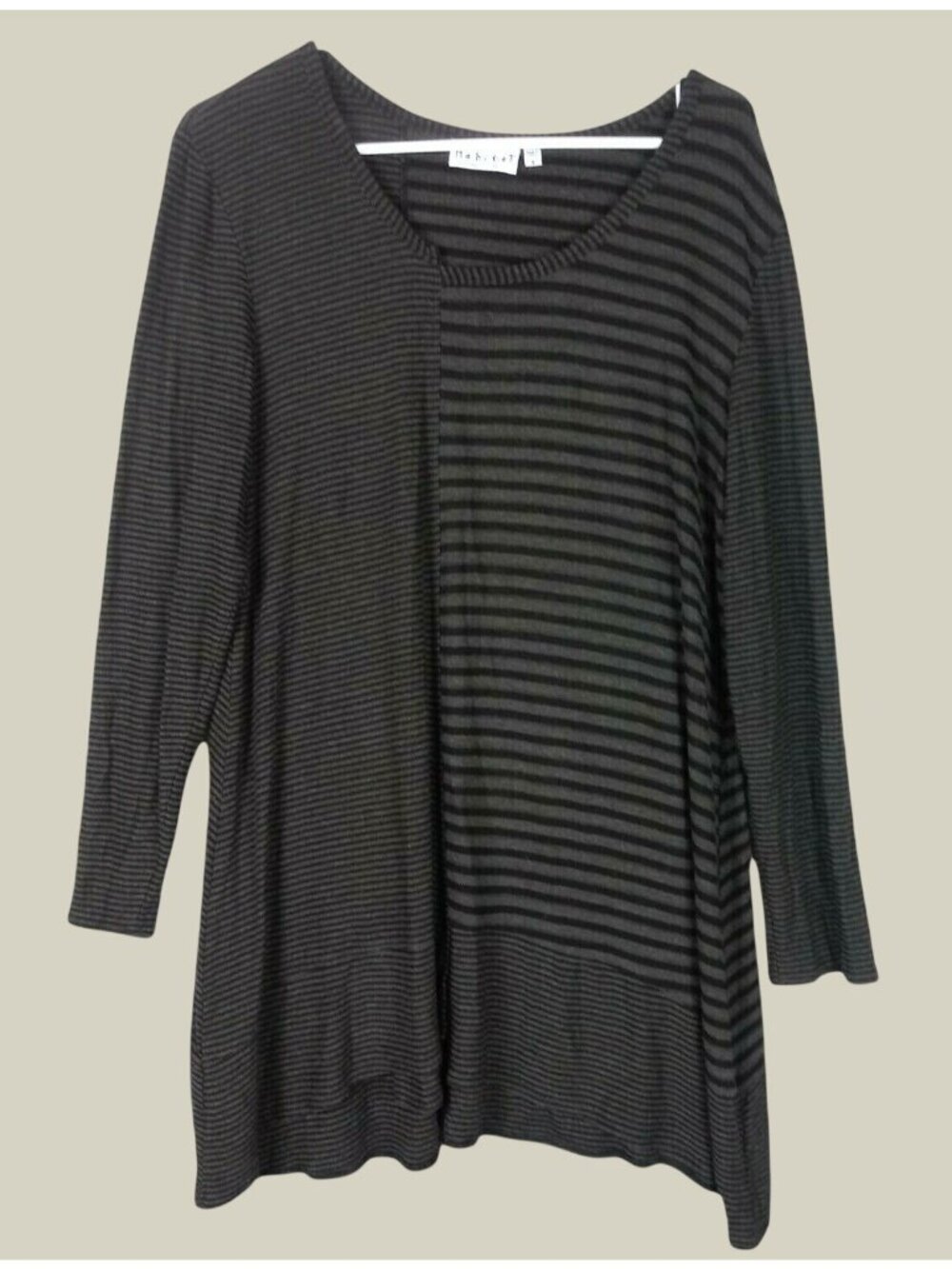 Habitat Striped Lagenlook Tunic Top Womens Small Gray Black Minimalist Career
